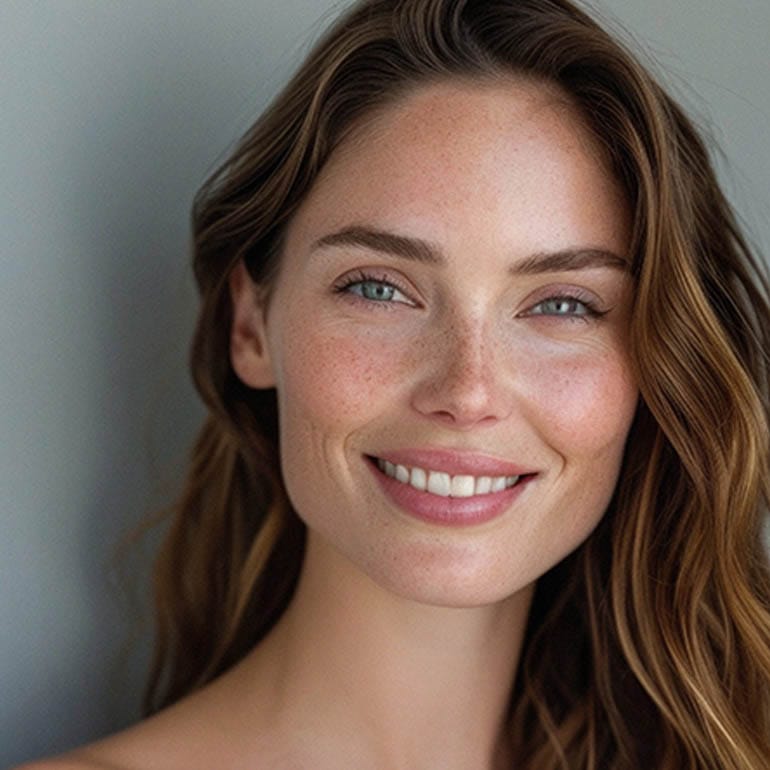 Nahaufnahmebereich des Gesichts einer Frau nach Botox-Behandlung