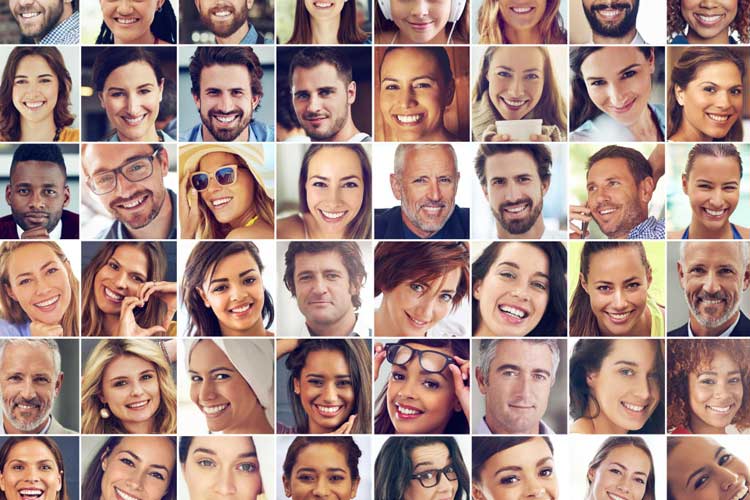 viele verschiedene Gesichter auf einem Blick